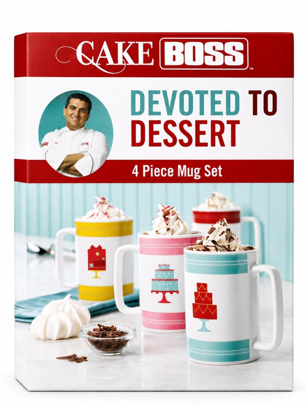 Cake Boss Devoted to Dessert 4-Piece Ceramic Mug Set – Colorful Cake Design